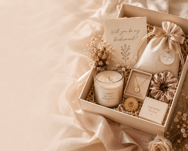 Proposal gifts and bridal party keepsakes