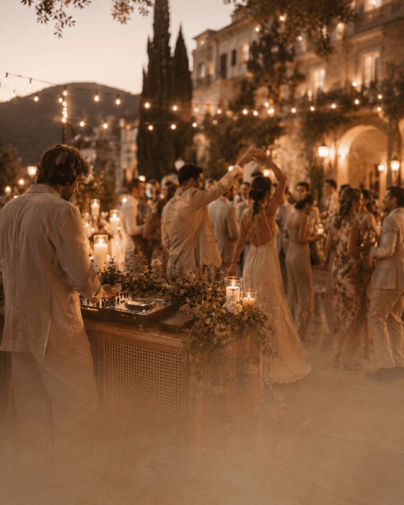 Romantic honeymoon terrace at golden hour